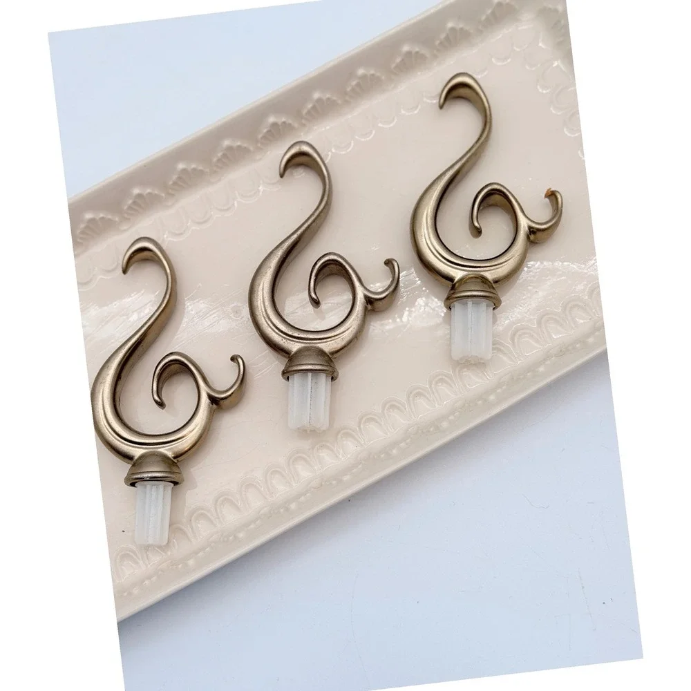 Vintage Style Antique Gold Scroll Finials Set of 3 Ornate Curtain Rod Toppers